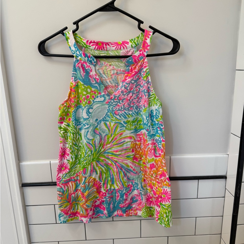 Lilly Pulitzer Pink and Blue Tropical Tank Top